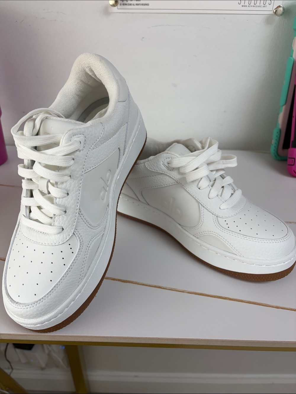 ALO Yoga White Sneakers with Gum Outsole